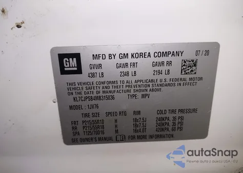 2021 Chevrolet Trax Awd Lt from USA, damaged, VIN KL7CJPSB4MB315036